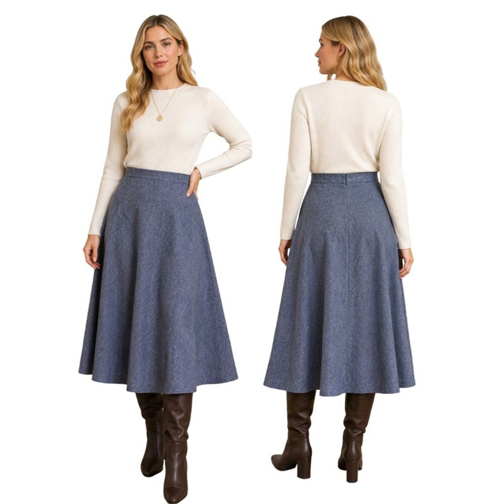 Cacharel Vintage Wool Blend Half Circle Midi Skirt lined Gray Flare Size Small
